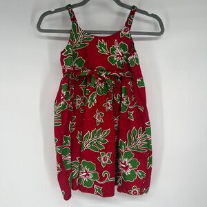Alohawears Sundress Girls Sz 3 Red Green Hibiscus Floral Hawaiian Tiki Dress